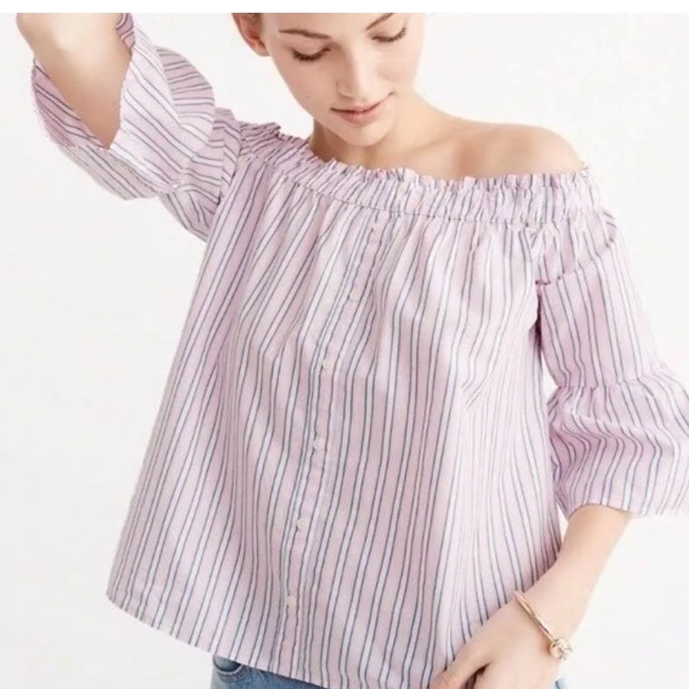 Abercrombie and Fitch Pink and Blue Pastel Pin Stripe off the shoulder top XS